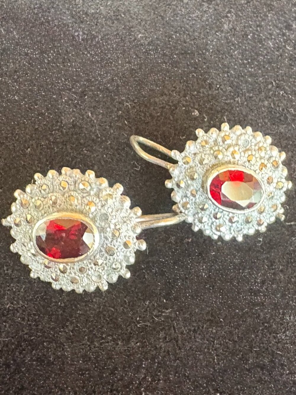Vintage Silver 925 Marcasite Earrings with Garnet